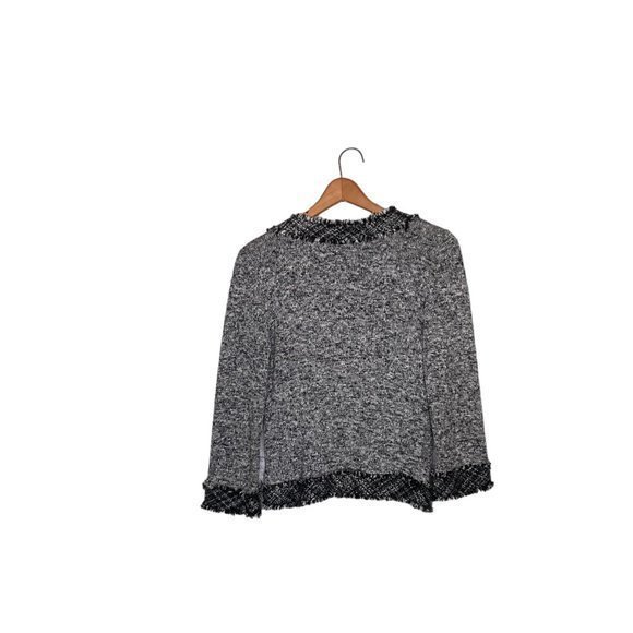 White House Black Market XS Shimmer Knit Tweed Fringe Trim Cardigan Sweater WHBM - Picture 2 of 4